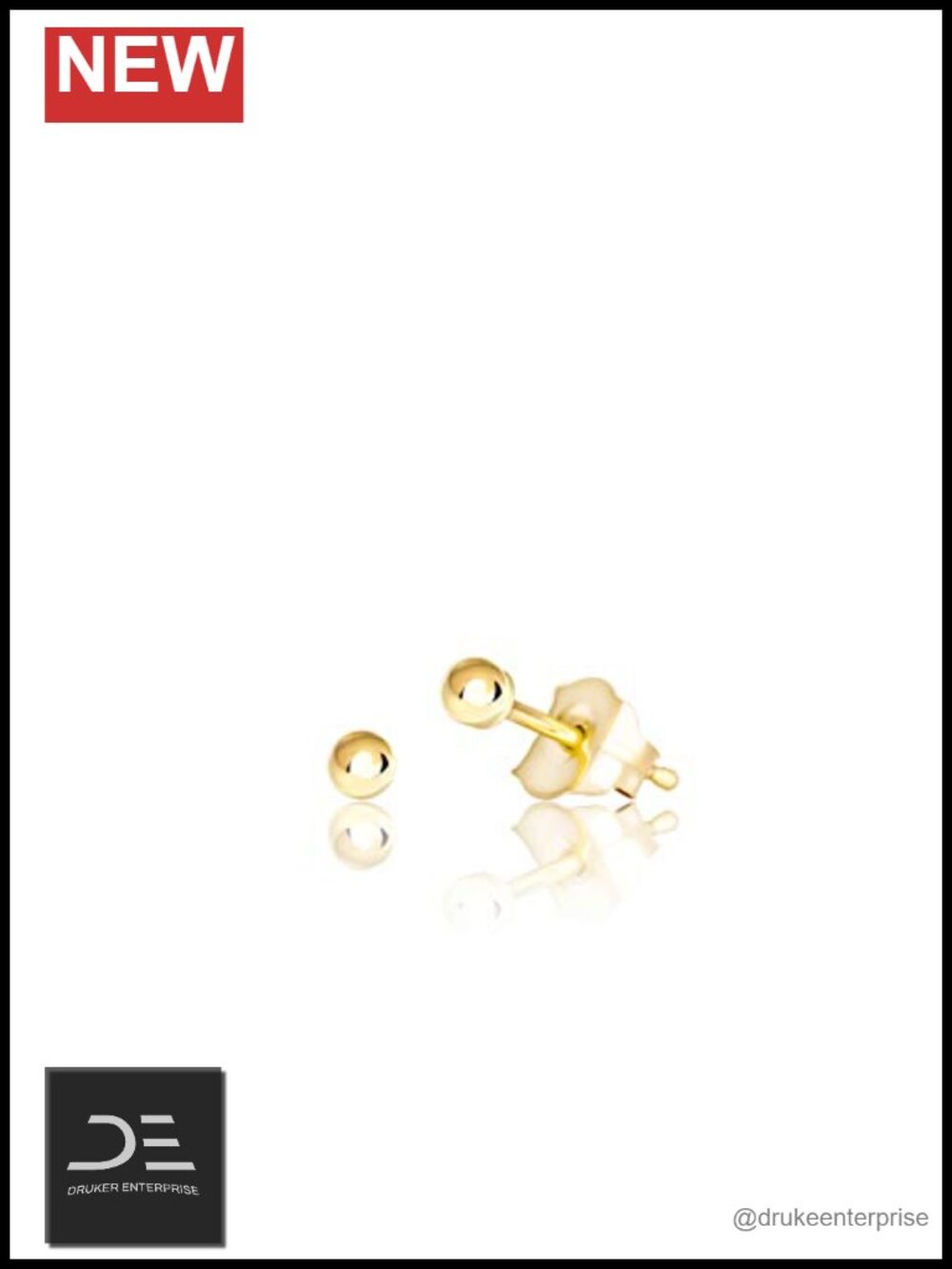 14K Real Gold Polished Round Ball Stud Earrings 2mm with Friction Post Backings